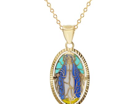 10KT Yellow Gold 26X12MM 18-inch Religious Virgin Mary Pendant For Cheap