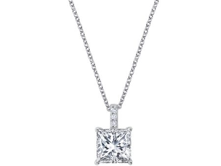 Crislu Platinum Plated Sterling Silver Princess Cut Cubic Zirconia Solitaire 16-18-inch Pendant Supply