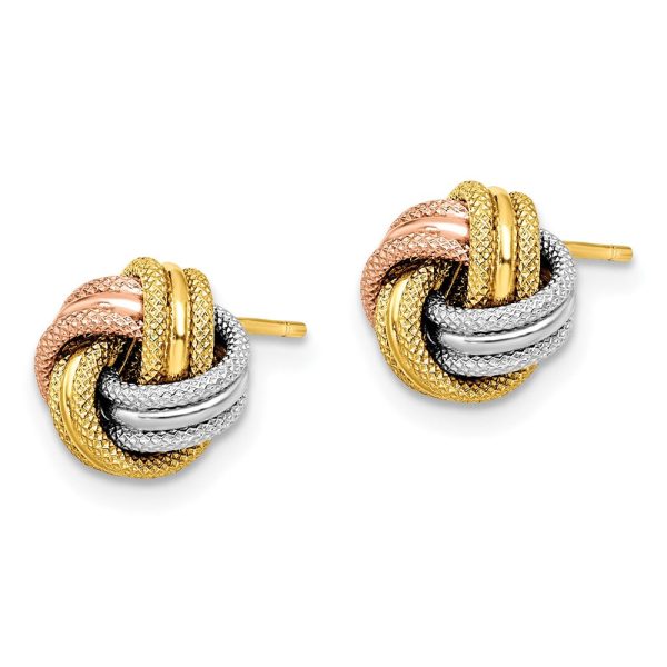 14KT Gold Tri-Color 9MM Diamond-cut Stud Love Knot Earrings Online Sale