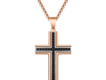 Titán by Adrian Gonzalez Two-Tone Stainless Steel 1 7 CTW Diamond 26X40MM 24-inch Cross Pendant Supply