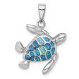 Sterling Silver Created Opal Inlay Turtle Pendant. Chain Not Included Supply