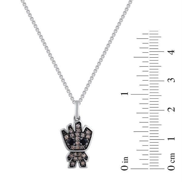 Marvel™ Fine Jewelry 1 5 CTW Champagne Diamond and Onyx Groot™ Pendant in Sterling Silver For Sale