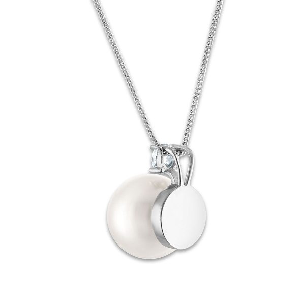 12MM Round Shell Pearl and Cubic Zirconia 18-inch Pendant in Sterling Silver Hot on Sale