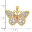 14KT Yellow Gold With Rhodium Plating 16X26MM Diamond-cut Butterfly Pendant-Chain Not Included Supply