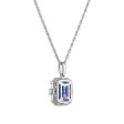 LoveSong EcoLove 8X6MM Emerald Shape Blue Sapphire and Diamond Halo 18-inch Pendant in 10KT White Gold Online Sale