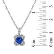 5MM Round Sapphire and White Sapphire Birthstone Flower Halo Pendant in Sterling Silver Online now