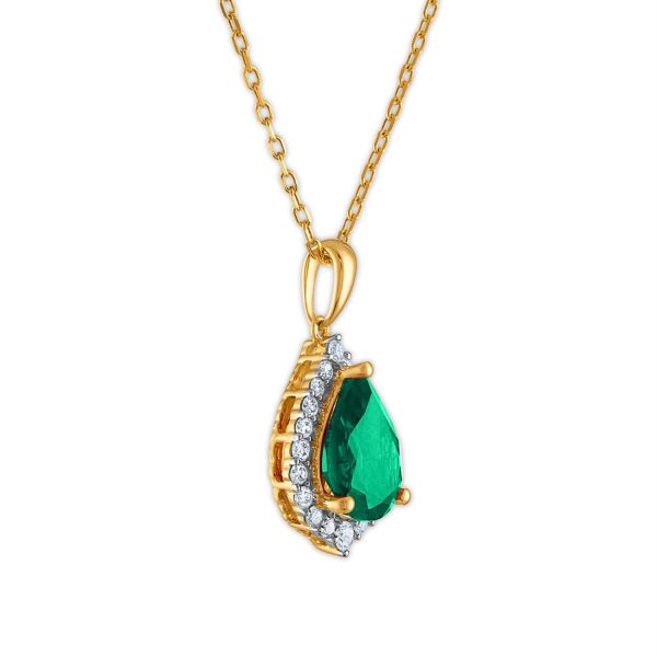 LoveSong EcoLove 10X7MM Pear Emerald and Diamond Halo 18-inch Pendant in 10KT Yellow Gold For Discount