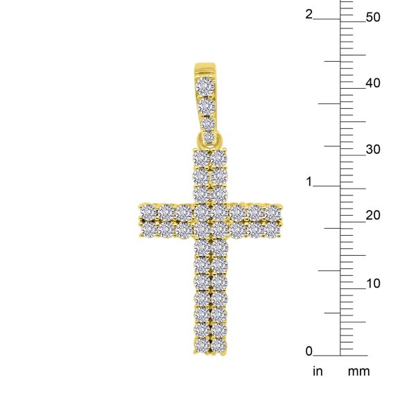 10KT Yellow Gold 1 CTW Diamond 44X21MM Cross Pendant. Chain Not Included Supply