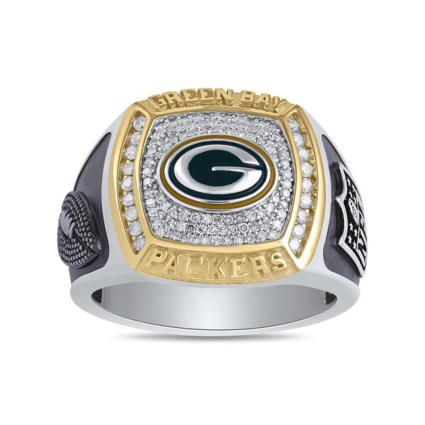 True Fans Fine Jewelry Green Bay Packers 1 2 CTW Diamond Ring in Sterling Silver Online Hot Sale