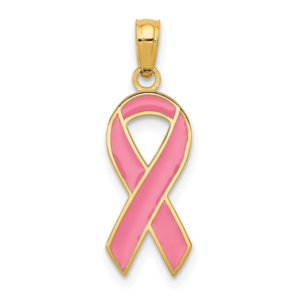 14KT Yellow Gold 23X13MM Awareness Ribbon Pendant-Chain Not Included For Sale