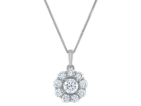 EcoLove 1 CTW Lab Grown Diamond Cluster Flower Shaped 18-inch Pendant in 14KT White Gold Discount