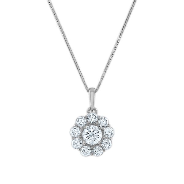 EcoLove 1 CTW Lab Grown Diamond Cluster Flower Shaped 18-inch Pendant in 14KT White Gold Discount