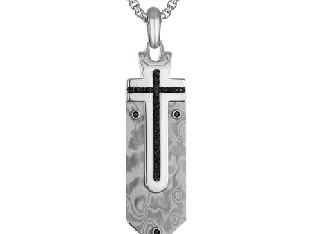 Bulova Marc Anthony Collection Sterling Silver and Steel Diamond Accent Cross Pendant Cheap