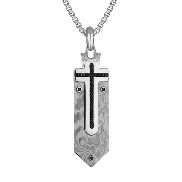 Bulova Marc Anthony Collection Sterling Silver and Steel Diamond Accent Cross Pendant Cheap