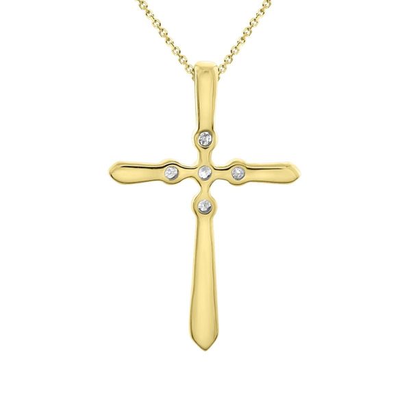 10KT Yellow Gold Diamond 18X12MM 18-inch Diamond Accent Cross Pendant For Sale