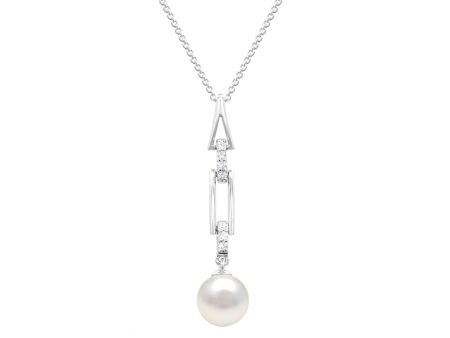 8.5X9MM Round Pearl and White Sapphire 18-inch Pendant in Sterling Silver Online now