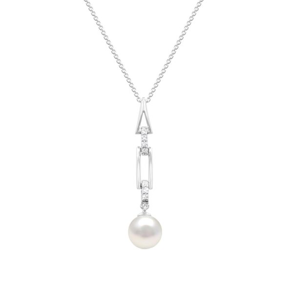 8.5X9MM Round Pearl and White Sapphire 18-inch Pendant in Sterling Silver Online now