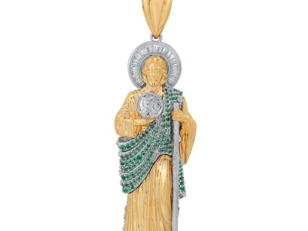 Roberto Martinez 14KT White and Yellow Gold Cubic Zirconia Religious Saint Jude Pendant. Chain Not Included Online now