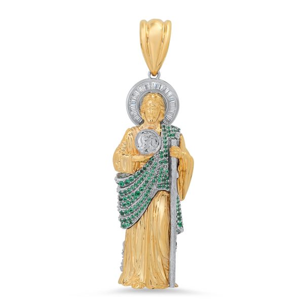 Roberto Martinez 14KT White and Yellow Gold Cubic Zirconia Religious Saint Jude Pendant. Chain Not Included Online now