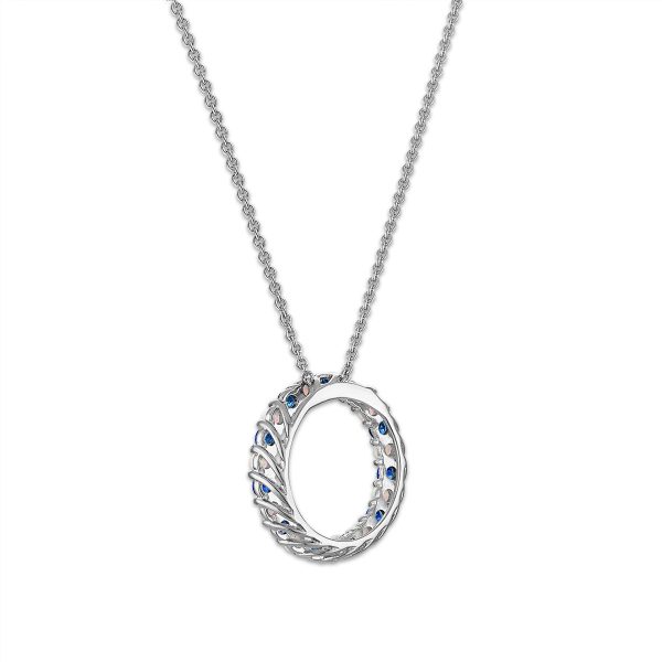 2MM Round Blue Sapphire and Opal 18-inch Circle Pendant in Rhodium Plated Sterling Silver Supply