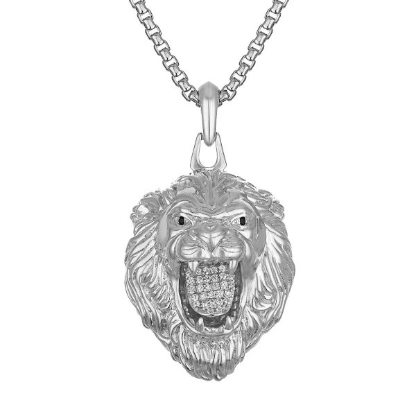 Bulova Marc Anthony Collection Sterling Silver and 1 5 CTW Diamond Lion Pendant For Sale