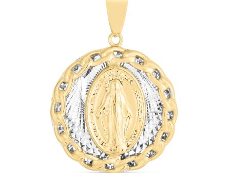 14KT White and Yellow Gold 32X22.6MM Religious Virgin Mary Pendant. Chain Not Included Online Sale