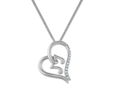 LoveSong Diamond Accent Heart 18-inch Pendant in Rhodium Plated Sterling Silver Discount