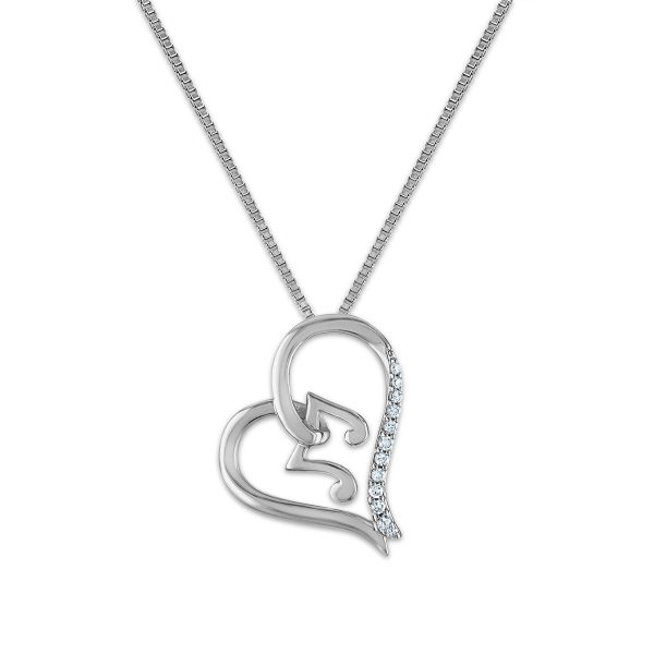 LoveSong Diamond Accent Heart 18-inch Pendant in Rhodium Plated Sterling Silver Discount