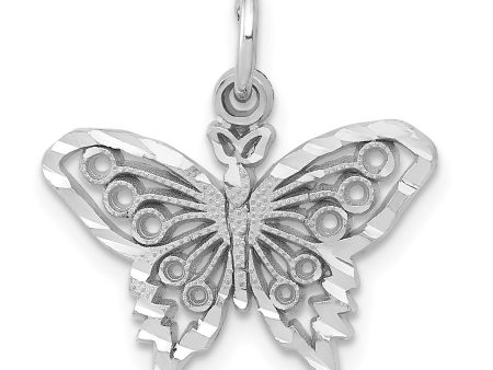 14KT White Gold 18X17MM Diamond-cut Butterfly Pendant-Chain Not Included Fashion