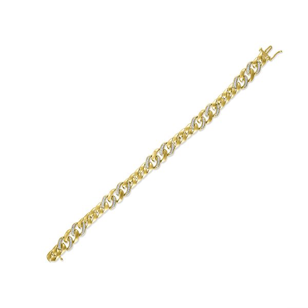 1 4 CTW Diamond 8.5-nch Cuban Link Bracelet in Gold Plated Sterling Silver For Sale