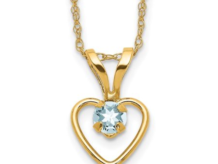 14KT Yellow Gold 3MM Round Aquamarine 15-inch Childrens Birthstone Pendant Cheap