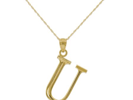 10KT Yellow Gold 18-inch 30MM Initial Pendant; Initial U Online Hot Sale