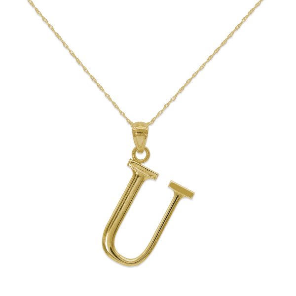 10KT Yellow Gold 18-inch 30MM Initial Pendant; Initial U Online Hot Sale