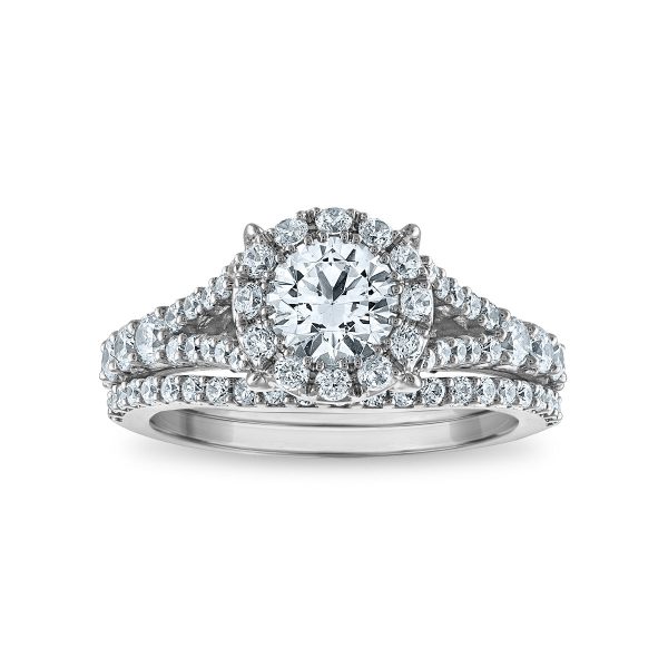 LoveSong EcoLove 2 CTW Lab Grown Diamond Halo Bridal Set in 10KT White Gold Hot on Sale