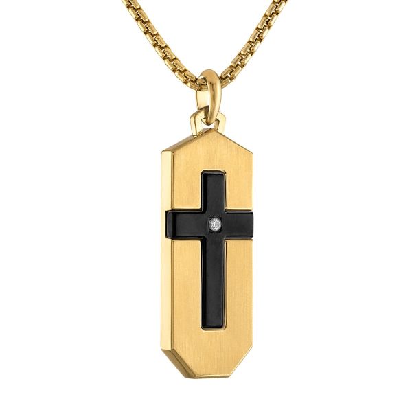 Bulova Yellow Stainless Steel and Diamond Accent Cross Pendant Discount