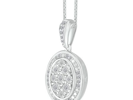 1 10 CTW Diamond Cluster Oval Shaped 18-inch Pendant in Sterling Silver Online now