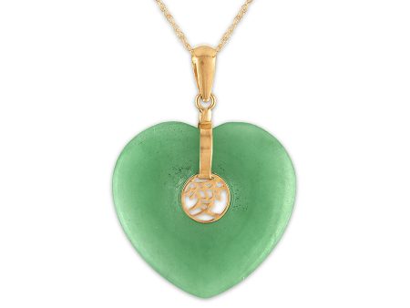 Heart Shape Jade 18-inch Pendant in 14KT Yellow Gold For Sale