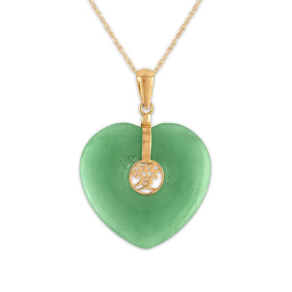 Heart Shape Jade 18-inch Pendant in 14KT Yellow Gold For Sale