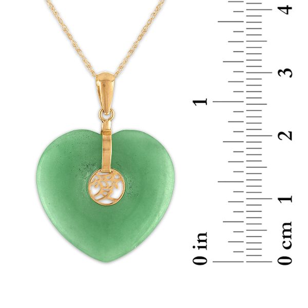 Heart Shape Jade 18-inch Pendant in 14KT Yellow Gold For Sale