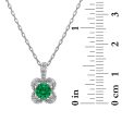 5MM Round Emerald and White Sapphire Birthstone Flower Halo Pendant in Sterling Silver For Discount