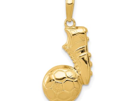 14KT Yellow Gold 25X13MM Soccer Ball & Shoe Pendant-Chain Not Included Cheap