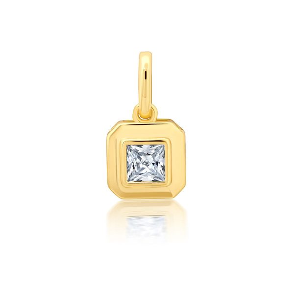 Crislu 18KT Yellow Gold Plated Sterling Silver and Cubic Zirconia Asscher Cut Charm For Sale