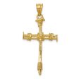 14KT Yellow Gold 40X20MM Three Dimensional Cross Pendant. Chain Not Included Supply