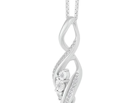 1 10 CTW Diamond Cluster Three Stone 18-inch Pendant in Sterling Silver Online Sale