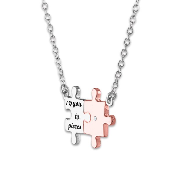 Diamond Accent -inchI Love U to Pieces-inch Pendant in Rose Gold Plated Sterling Silver on Sale