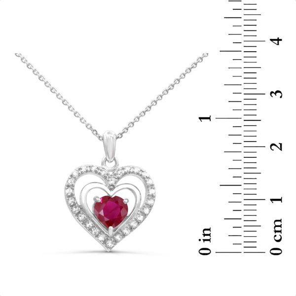 7MM Heart Shape Ruby and White Sapphire Heart 18-inch Pendant in Rhodium Plated Sterling Silver Sale