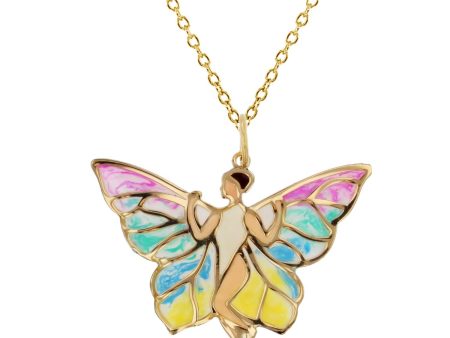 10KT Yellow Gold 29X31MM 18-inch Butterfly Fairy Pendant Supply