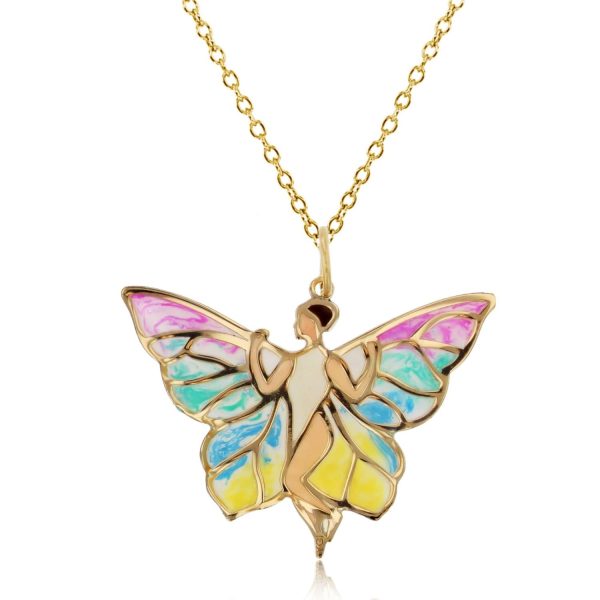 10KT Yellow Gold 29X31MM 18-inch Butterfly Fairy Pendant Supply