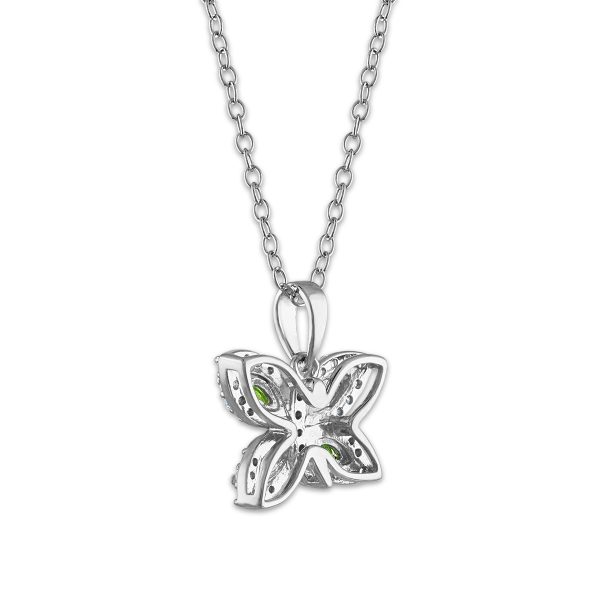 4X2MM Marquise Chrome Diopside and White Topaz Fashion Butterly 18-inch Pendant in Rhodium Plated Sterling Silver Sale