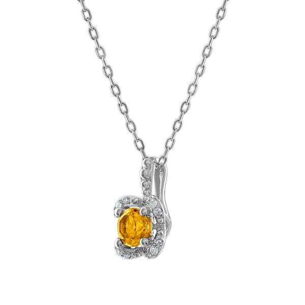 5MM Round Citrine and White Sapphire Birthstone Flower Halo Pendant in Sterling Silver on Sale